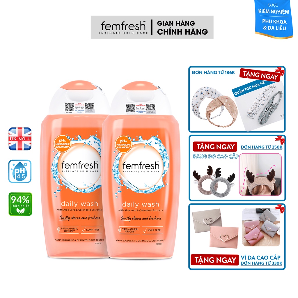 [MUA 2 TẶNG 1] COMBO 2 Dung Dịch Vệ Sinh Phụ Nữ Femfresh Daily Intimate Wash Dùng Hàng Ngày 250ml TẶNG Quà Siêu Xinh