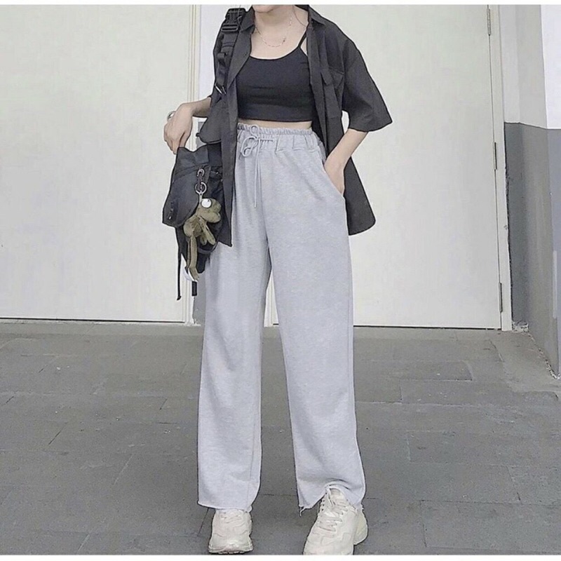 quần nữ ống rộng cạp chun chất da cá