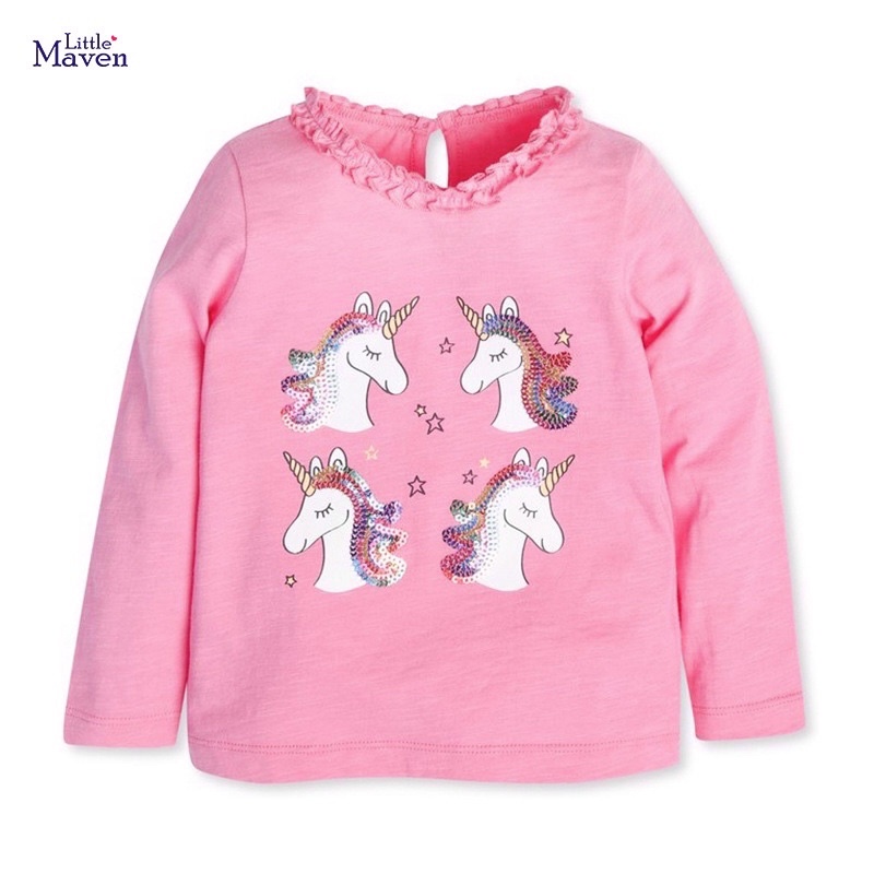 Áo cotton dài tay Pony hồng đính cườm Little Maven bé gái 11-26kg