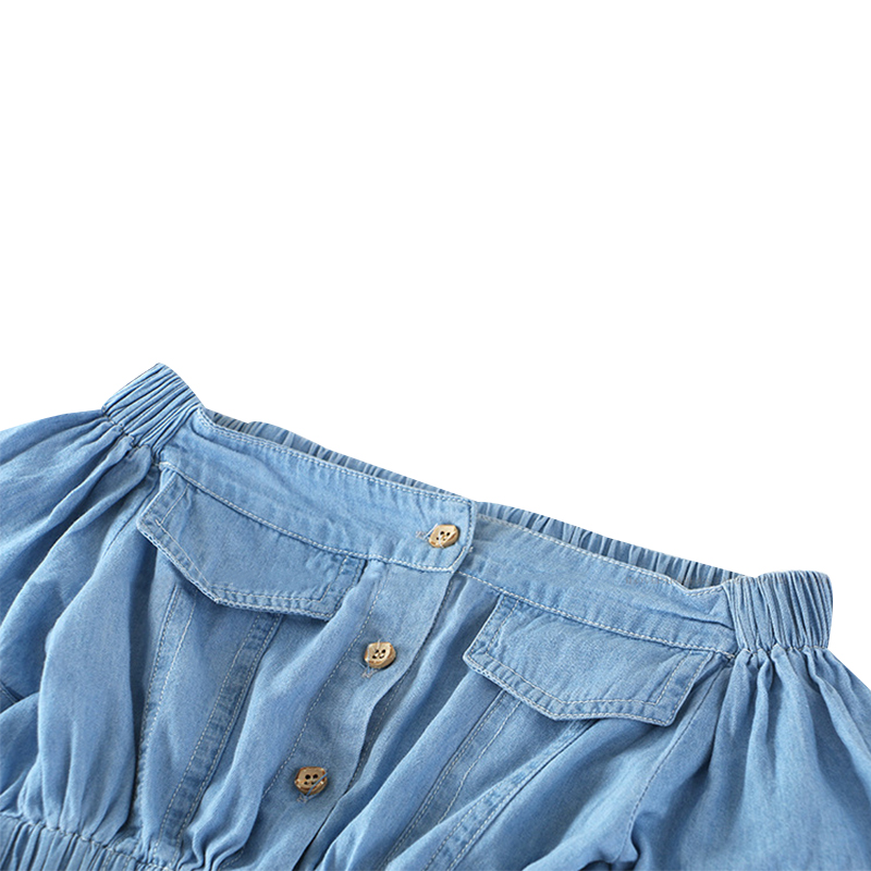 Set Áo Sơ Mi Ngắn Tay Và Chân Váy Jeans Thời Trang Cho Bé Gái