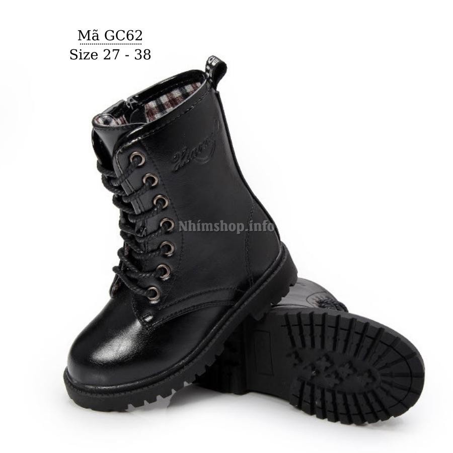 Giày Boot đen cho bé trai 3 - 12 tuổi cổ cao da mềm êm chân khỏe khoắn năng động phong cách Hàn Quốc GC62