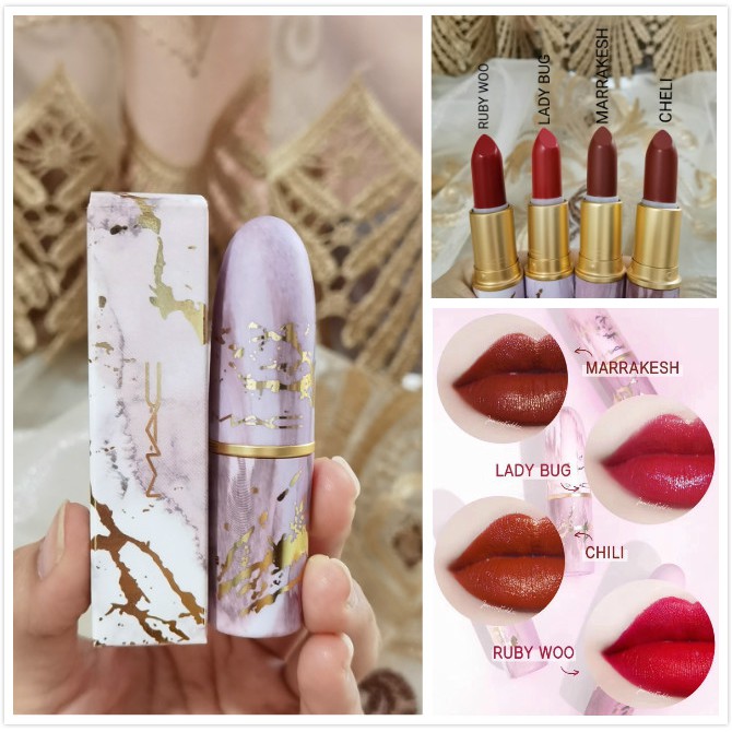 (Hàng Mới Về) Son Môi Mac 3g Vỏ Màu Vàng Hồng Thiết Kế Vỏ Họa Tiết Cẩm Thạch