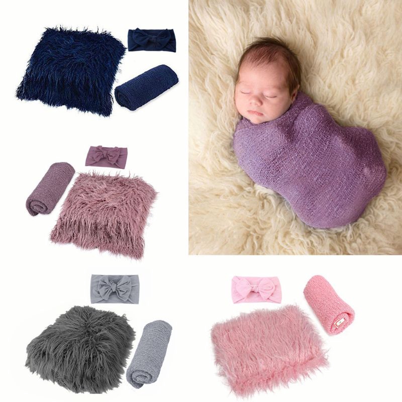 Bộ Chăn Quấn Và Băng Đô Làm Phụ Kiện Chụp Ảnh Dành Cho Bé Sơ Sinh