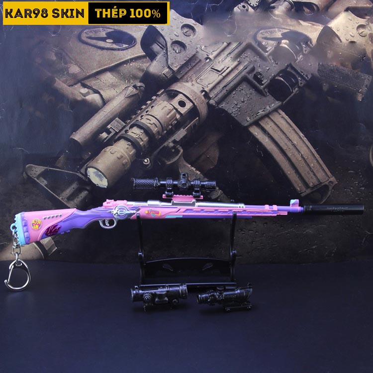 Mô Hình PUBG Kar98 Skin Pink Galaxy Tặng Kèm 3 Scope Và Kệ Trưng Bày 19cm