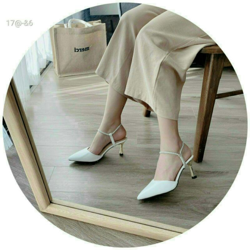 Giày cao gót 5p SOFIA SHOES mũi nhọn quai hậu đính đá Sandal cao gót bít mũi