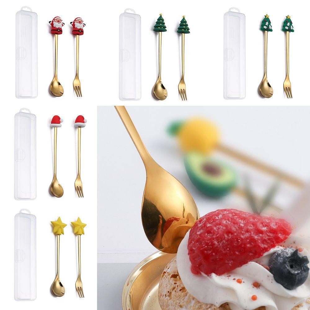 Set 2 Muỗng Cà Phê Bằng Thép Không Gỉ Phong Cách Giáng Sinh Độc Đáo