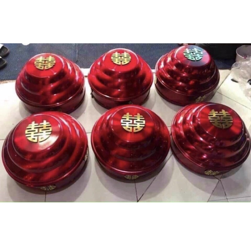 Chữ hỷ alu gương vàng trang trí đám cưới