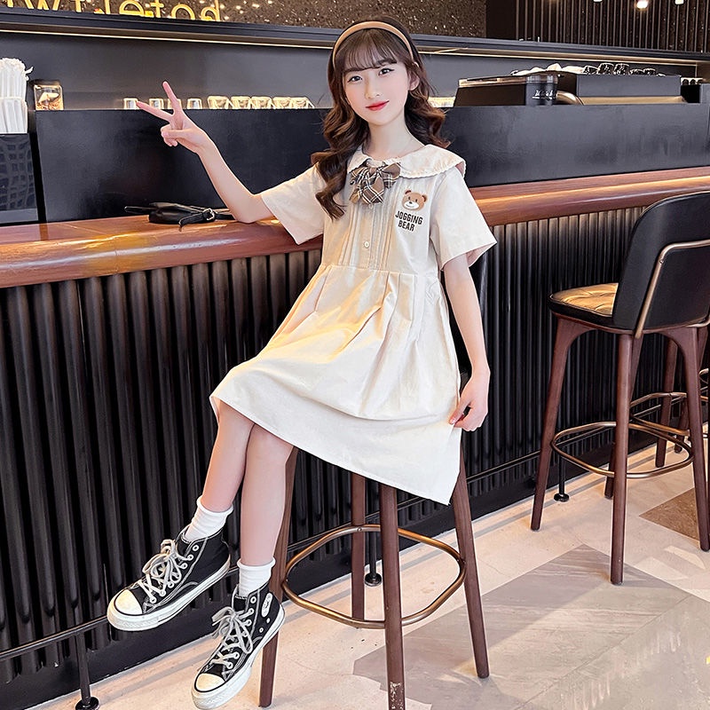 Đầm Cotton Đính Nơ Cỡ Nhỏ / Vừa Thời Trang Xinh Xắn Cho Bé Gái