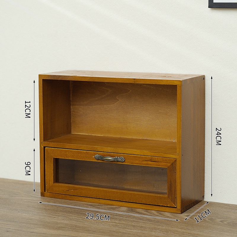 Tủ kính để bàn có ngăn kéo chất liệu gỗ phong cách Retro