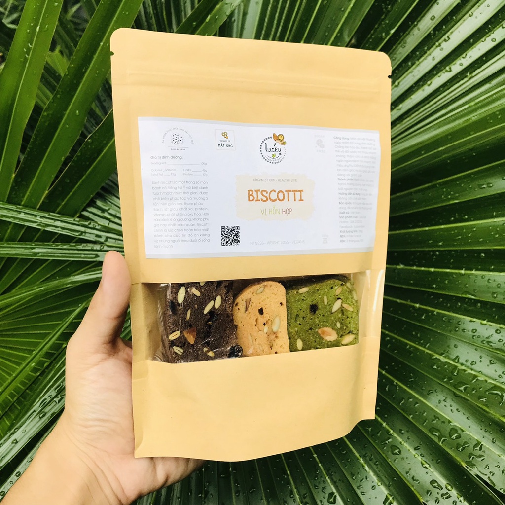 Bánh BISCOTTI 3 vị 250g - Bánh ăn kiêng giảm cân Luckynuts nguyên cám không đường thơm ngon giòn xốp