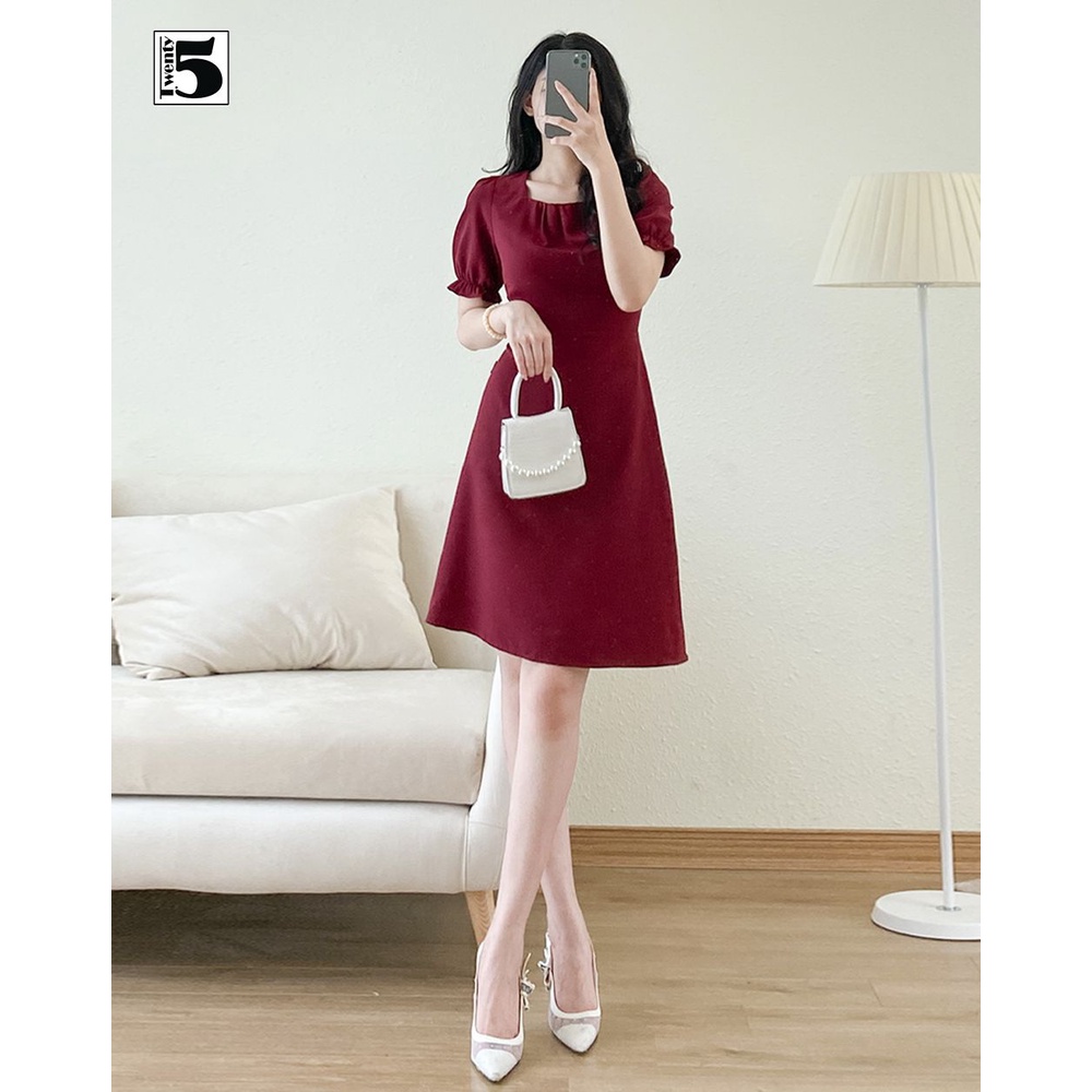 Váy đầm nữ công sở dự tiệc cổ vuông tay bồng Twentyfive TD22