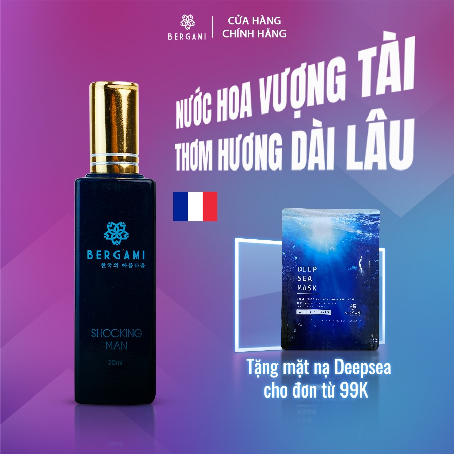 Nước hoa nam Bergami Shocking Man, nước hoa chính hãng dạng xịt hương thơm mạnh mẽ quyến rũ lưu hương 12 giờ - 35ml