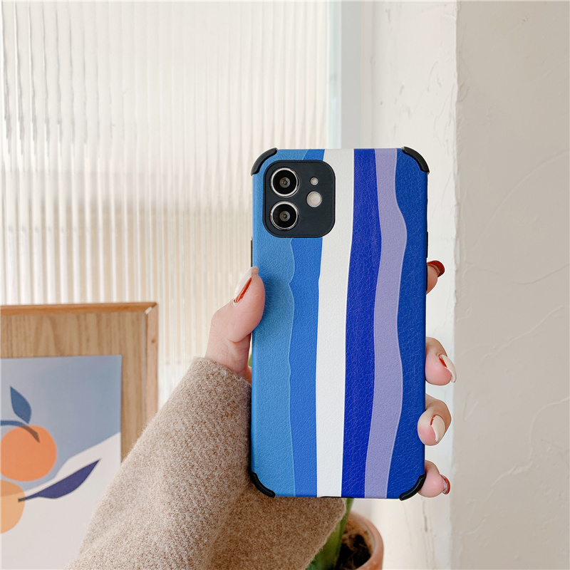 Lambskin Case for iPhone 12 11 Pro Max X XR Four Angle Anti Fall Case 6 7 8 6s Plus Rainbow Printing Casing | BigBuy360 - bigbuy360.vn