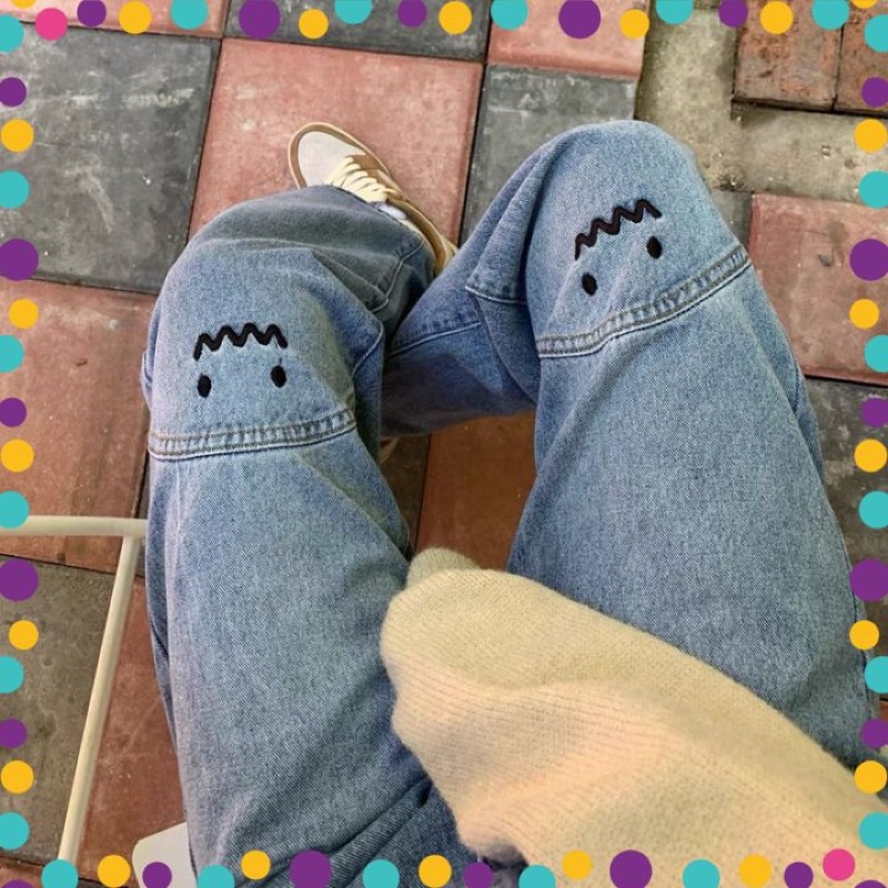 Quần Jeans Ống Suông Rộng Hoạ Tiết Mặt Răng Cưa Có Big Size