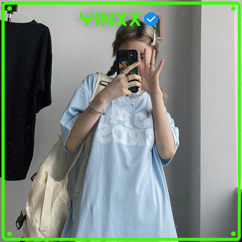 Áo thun nữ form rộng Unisex màu xanh dương, áo phông nữ tay lỡ Yinxx ATL958