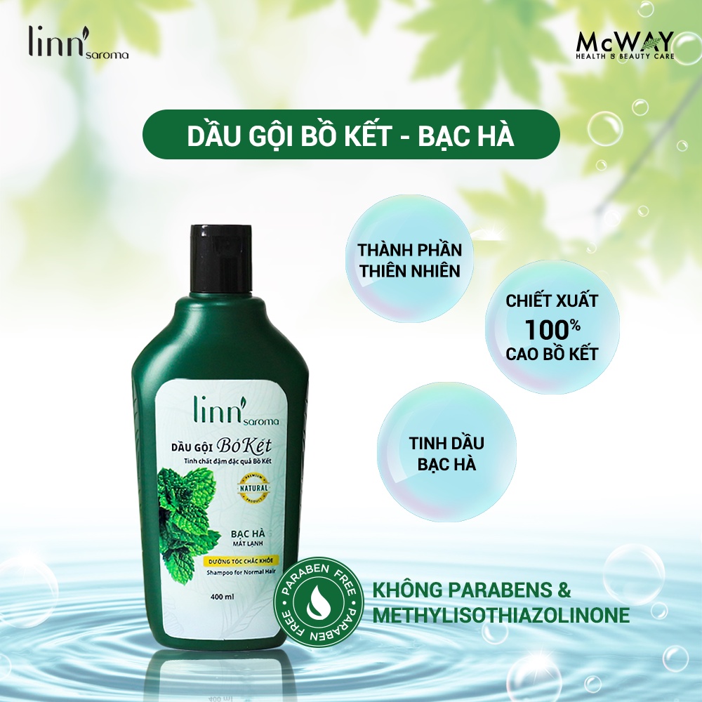 Linn'saroma - Dầu Gội Thiên Nhiên Bồ Kết-Bạc Hà - Dành cho tóc thường, giúp tóc chắc khỏe, sạch sâu 400ml