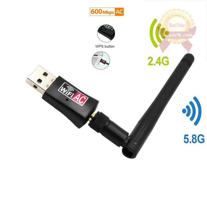 USB thu phát sóng wifi băng tần kép 5Ghz 600Mbps 3.0 RTL8812CU Có Râu