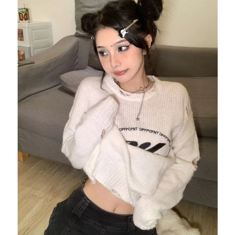 Áo Sweater Dáng Rộng Thêu Chữ Thời Trang Mùa Thu Dễ Phối Đồ