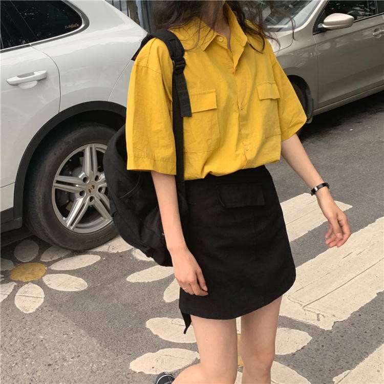 Sơ mi trắng nữ tay ngắn Form rộng Áo sơ mi nữ trắng ngắn tay GURI thời trang hot teen Hàn Quốc