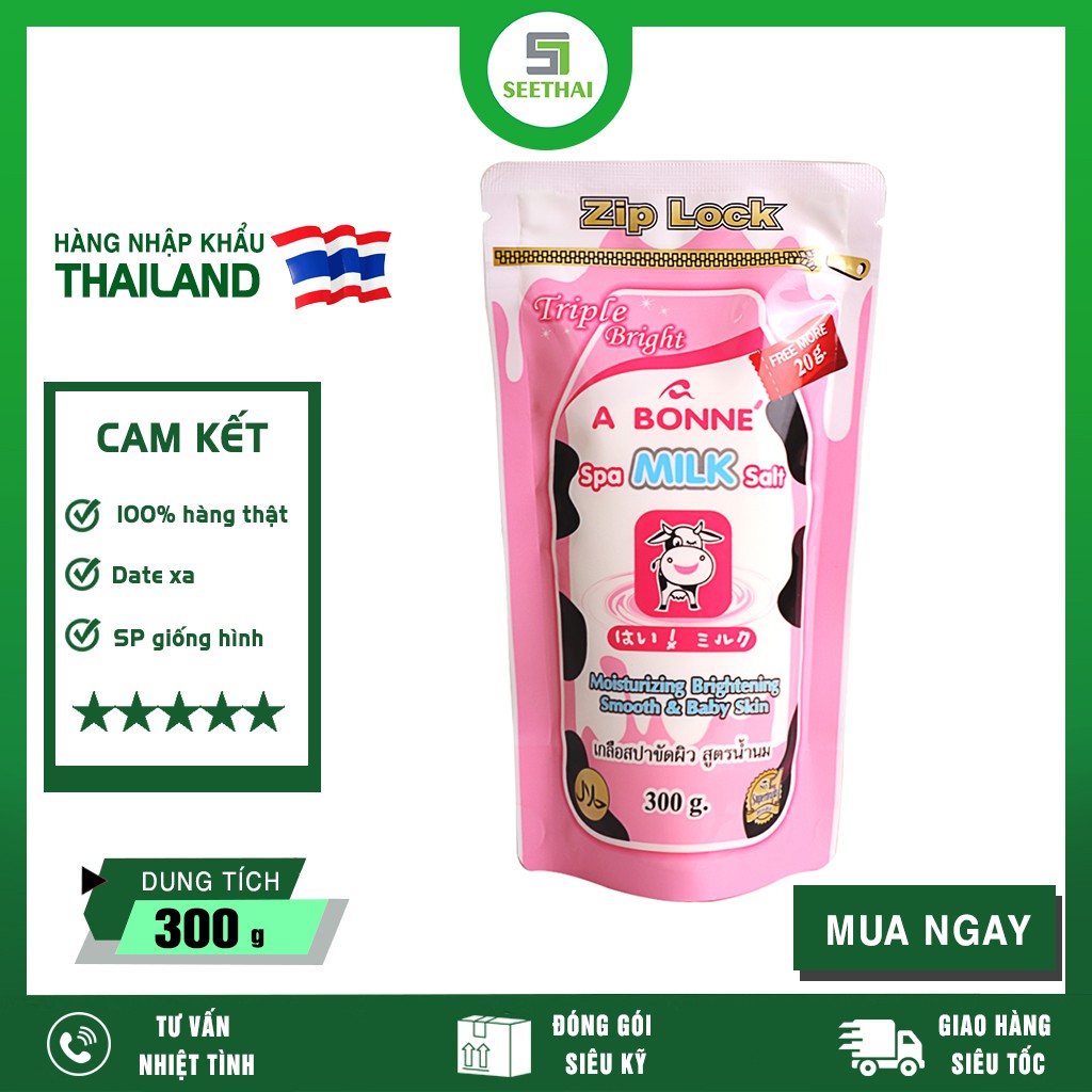 Muối tắm sáng da sữa bò Spa A BONNE Thái Lan 300gr - Triple bright - túi hồng