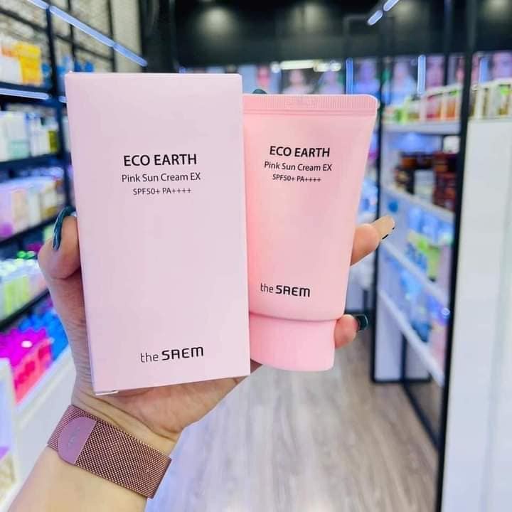 Kem chống nắng vật lý The Saem Eco Earth Pink Sun Cream SPF50+ PA+++ Nâng tone trắng sáng da