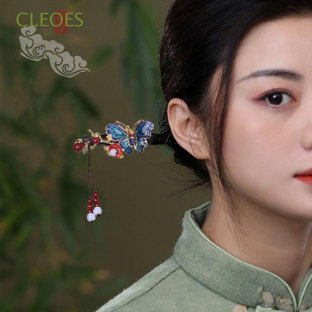 Trâm Cài Tóc Gỗ Hình Hoa Đính Ngọc Trai Phong Cách Trung Hoa Cổ Điển