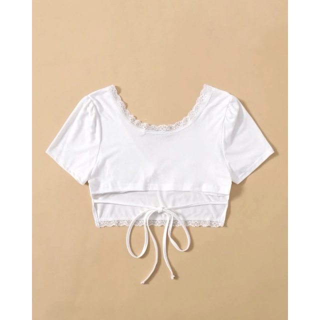 🔮 Áo croptop màu trơn viền ren buộc dây sau lưng trendy phong cách Châu Âu cho nữ /destiny.me/