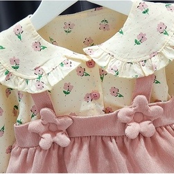 Váy đỏ noel cho bé gái từ 0-3 tuổi, tay dài in hoa thời trang mùa thu thoải mái