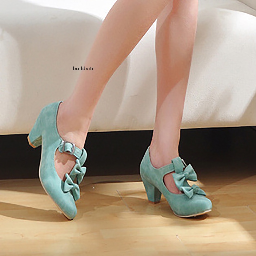 【vi】 Womens Low Heels Cute Bowknot Lolita Mary Jane Shoes Round Toe Dress Pumps .