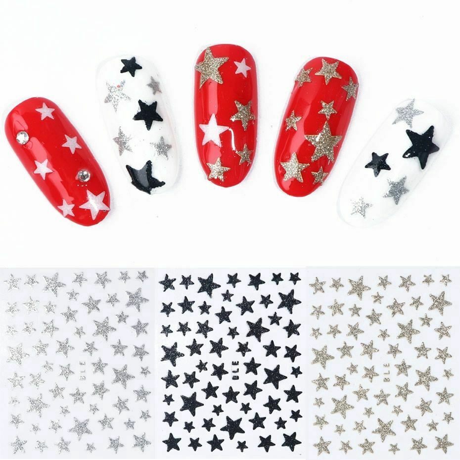 1 Sheet 3D Nail Slider Stars Stickers Glitter Shiny Decoration Decal Transfer DIY