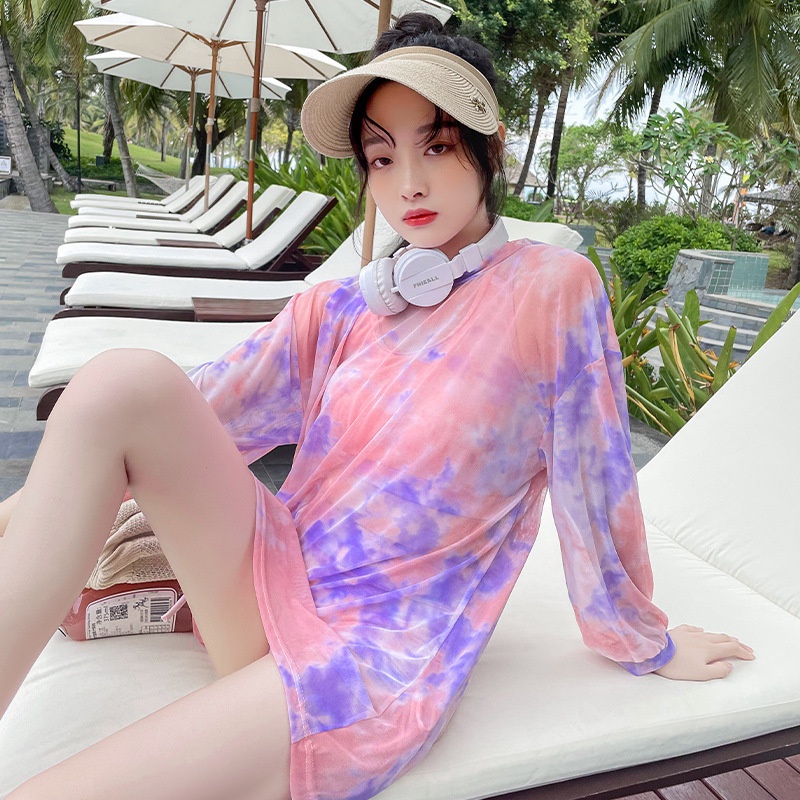 Bộ đồ bơi áo tắm bikini đi biển nữ 3 chi tiết thời trang họa tiết loang hot trend 2022, sét áo tắm loang đi biển mẫu mới