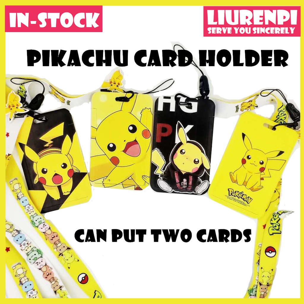 Bộ 2 vỏ đựng thẻ hình Pokemon Pikachu xe buýt kèm dây đeo cổ