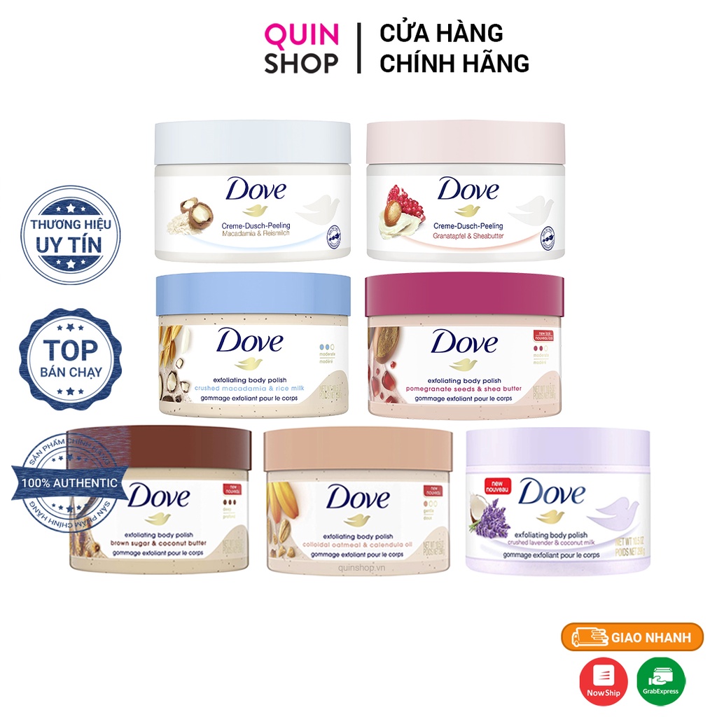Tẩy Da Chết Toàn Thân Dove Creme Dusch Peeling, Exfoliating Body Polish (Bản Đức Và Mỹ)