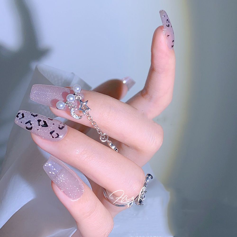 [Hàng mới về] Hạt phụ kiện trang trí móng tay nghệ thuật đính ngọc trai 3D hình thỏ / ngôi sao sang trọng