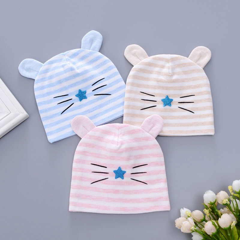 Mũ cotton sơ sinh nhiều mẫu đóng túi zip cho bé 0-1 tuổi (Loại mềm, dày dặn và mịn)