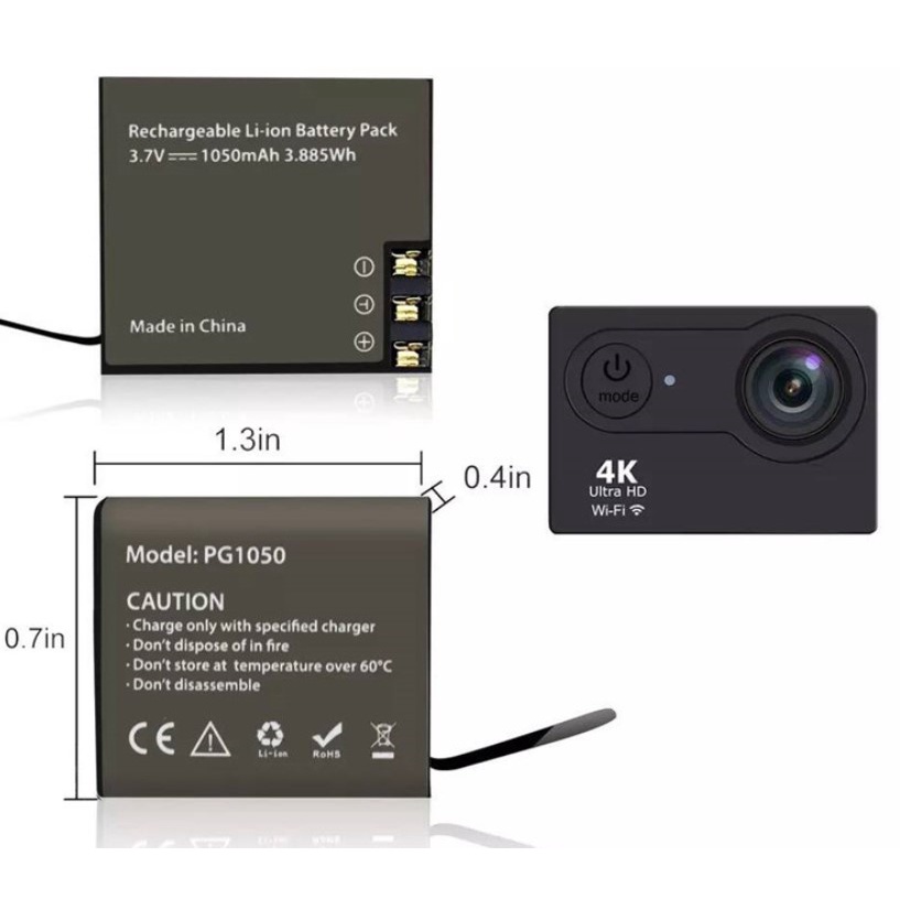 Pin 900mAh - 1050mAh - 1350mAh 3.7V cho camera hành trình Sjcam, Eken