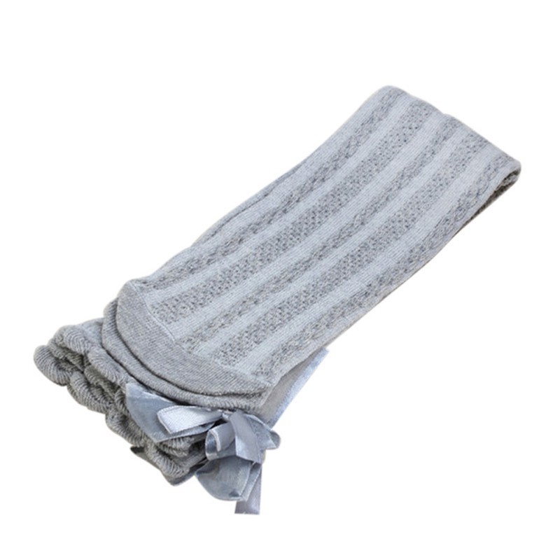 Vớ cotton dài cổ xếp ly đính nơ xinh xắn cho bé gái