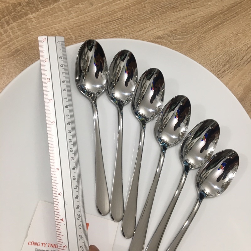 Combo 6 muỗng ăn chính sang trọng inox cao cấp đuôi tròn dành cho phòng ăn gia đình, nhà hàng, khách sạn, bộ 6 muỗng ăn