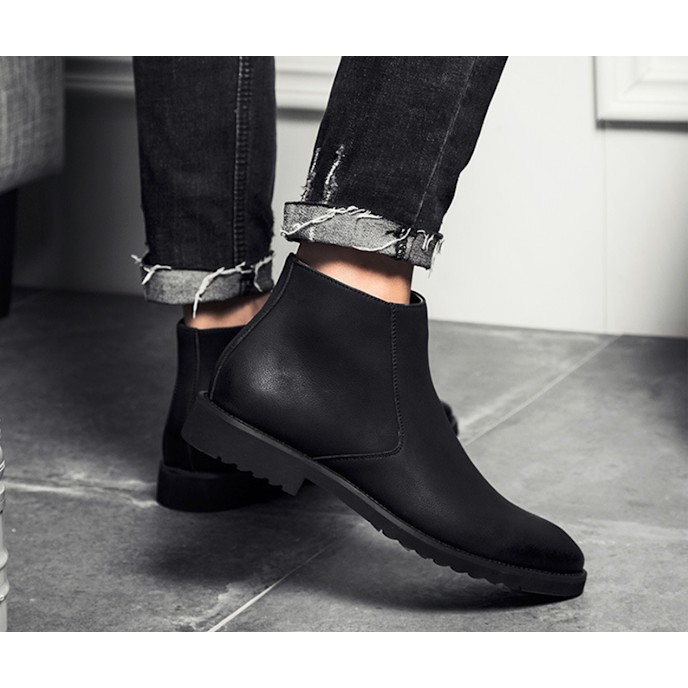 [giày bốt nam][giày tăng chiều cao] Giày Tây Boot nam cổ lửng Chelsea Boot zip (TCC 5cm) xa nhanh