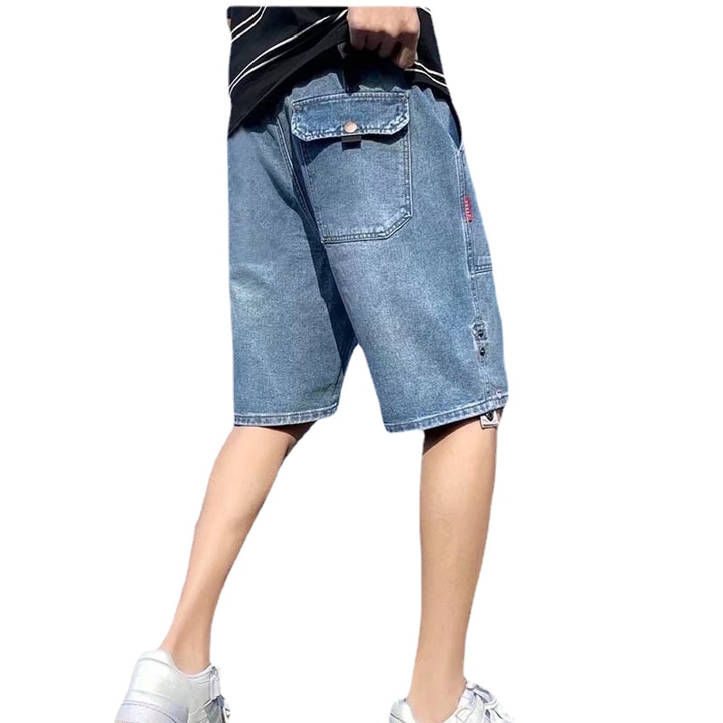 【M-3XL】Quần Short Denim Chống Mài Mòn Dáng Rộng Thời Trang Mùa Hè Phong Cách hip hop Hàn Quốc Cỡ Lớn Cho Nam