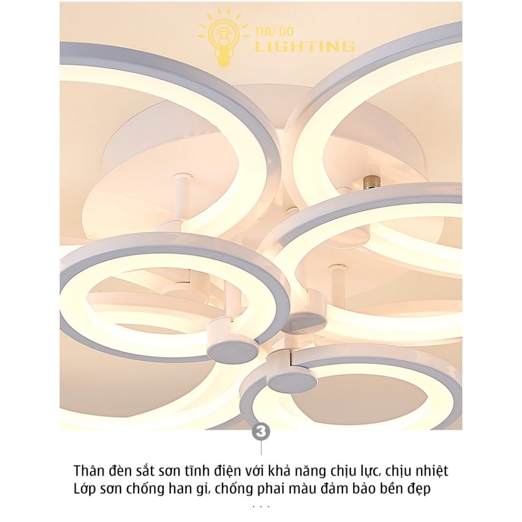 Đèn Ốp Trần Phòng Khách Vòng Tròn THỦ ĐÔ LIGHTING Thiết Kế 6 Vòng Xen Kẽ Độc Đáo, Đèn LED 3 Chế Độ Màu Tiết Kiệm 2009/6