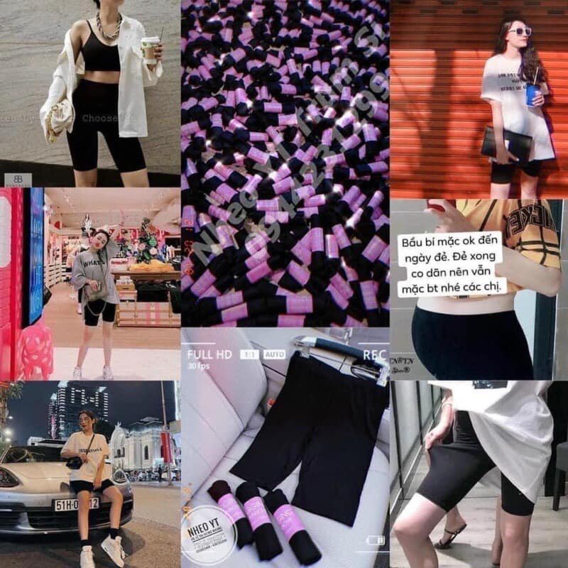 Quần legging đùi nữ thun mỏng cuộn tím, short co dãn mặc ở nhà kiểu dáng basic ulzzang