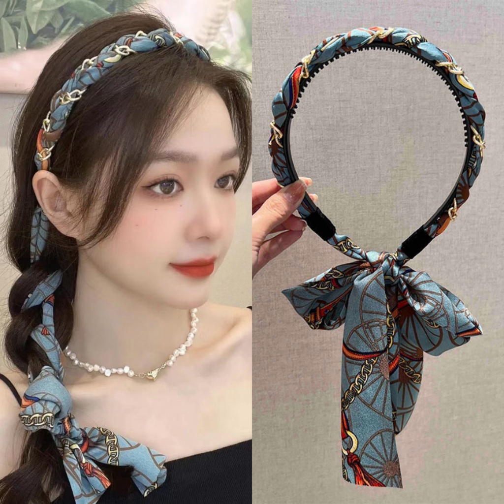 Cài phối buộc tóc ruy băng thắt nơ đính hạt kiểu Hàn Quốc dễ thương