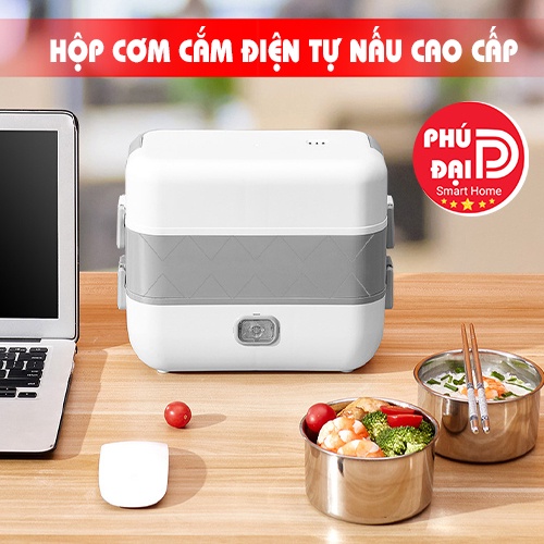 Hộp cơm cắm điện văn phòng tự nấu chín 2 tầng 4 bát inox có chức năng giữ nhiệt, hâm nóng và tự nấu chín dễ mang theo