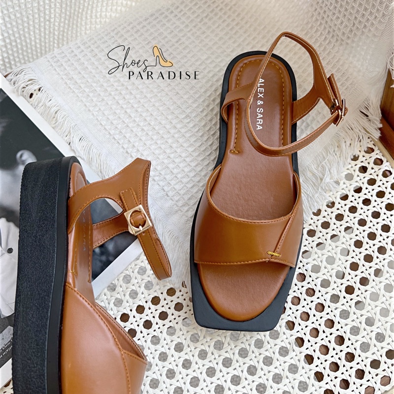 Giày sandal nữ trơn cao đế xuồng 3p quai ngang nữ Shoes Paradise SD04