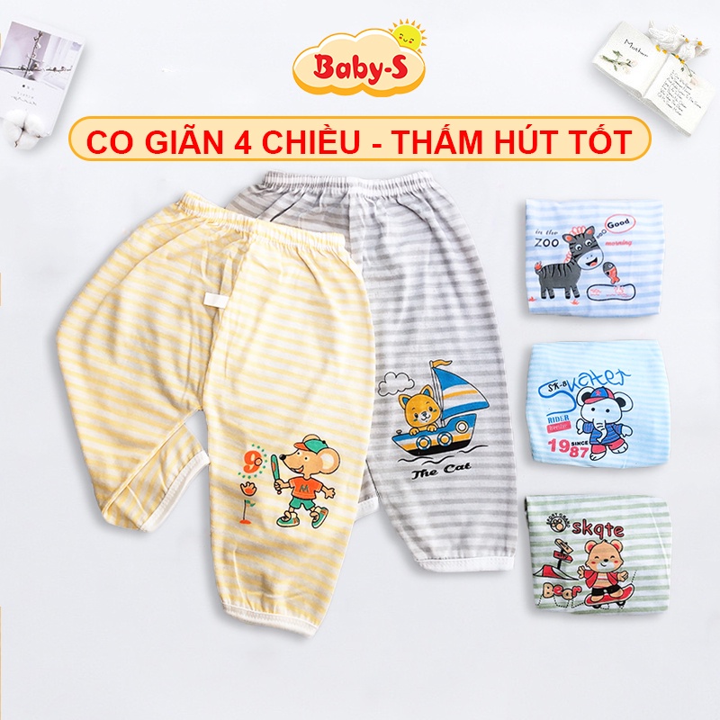 Quần chục dài cotton kẻ cho bé trai và bé gái 2-10kg chất vải đẹp mềm mịn hình thú co giãn thoải mái Baby-S – SQVN002