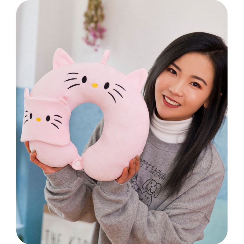 Gối kê cổ chữ U kèm bịt mắt hình gấu siêu đẹp