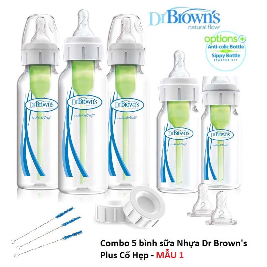1 Combo 5 Bình Sữa Dr Brown’s Option Plus (3 bình 250ML,2 bình 120ML)