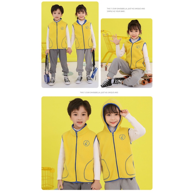 Áo khoác sát nách lót nhung có khóa kéo giữ ấm mùa thu đông kích thước 90-160cm cho bé