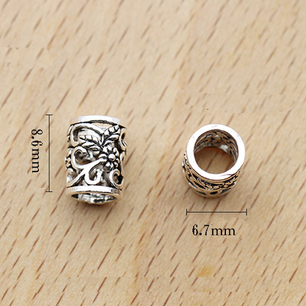 Phụ kiện Charm bạc Ống trụ khắc hoa
